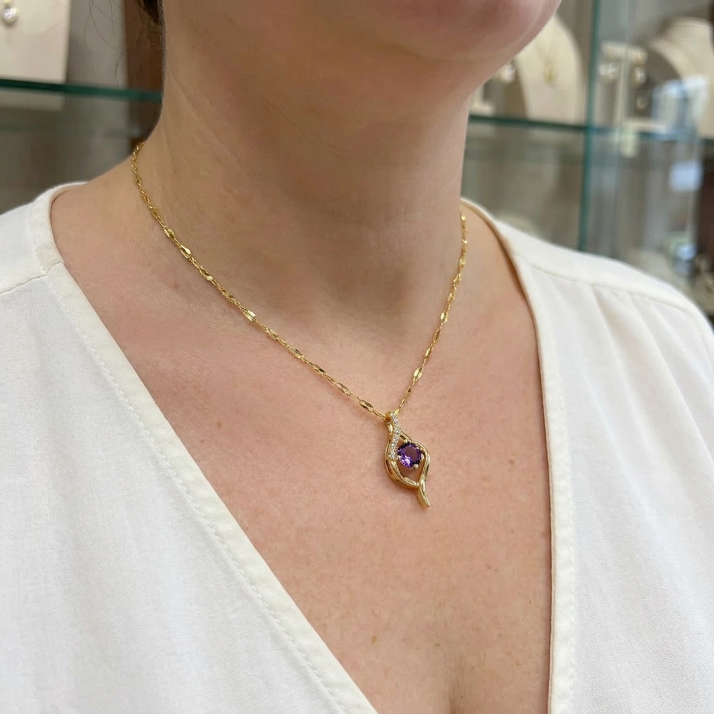 Camille Amethyst Swirl Necklace | Gold