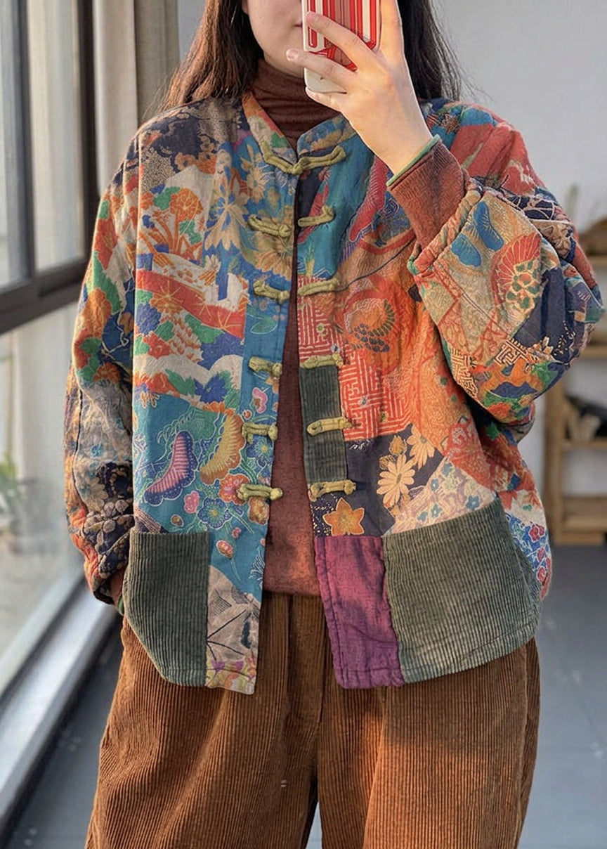 Colette - Vintage Red Pockets Button Print Fall Long sleeve Coat