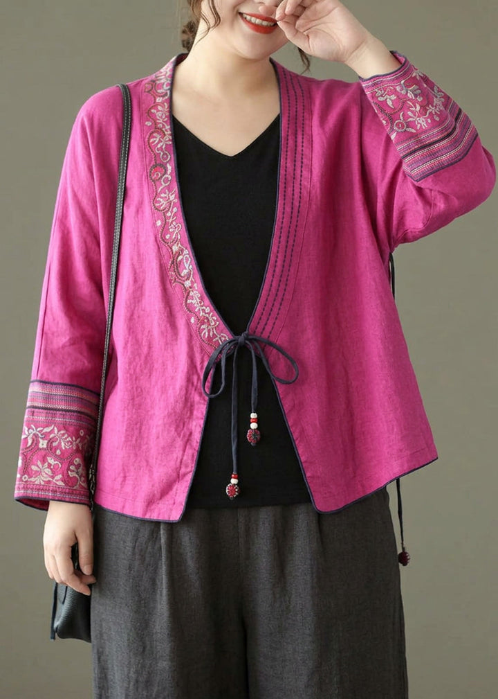 Pernille - Women Red Embroideried Long sleeve Linen Shirt