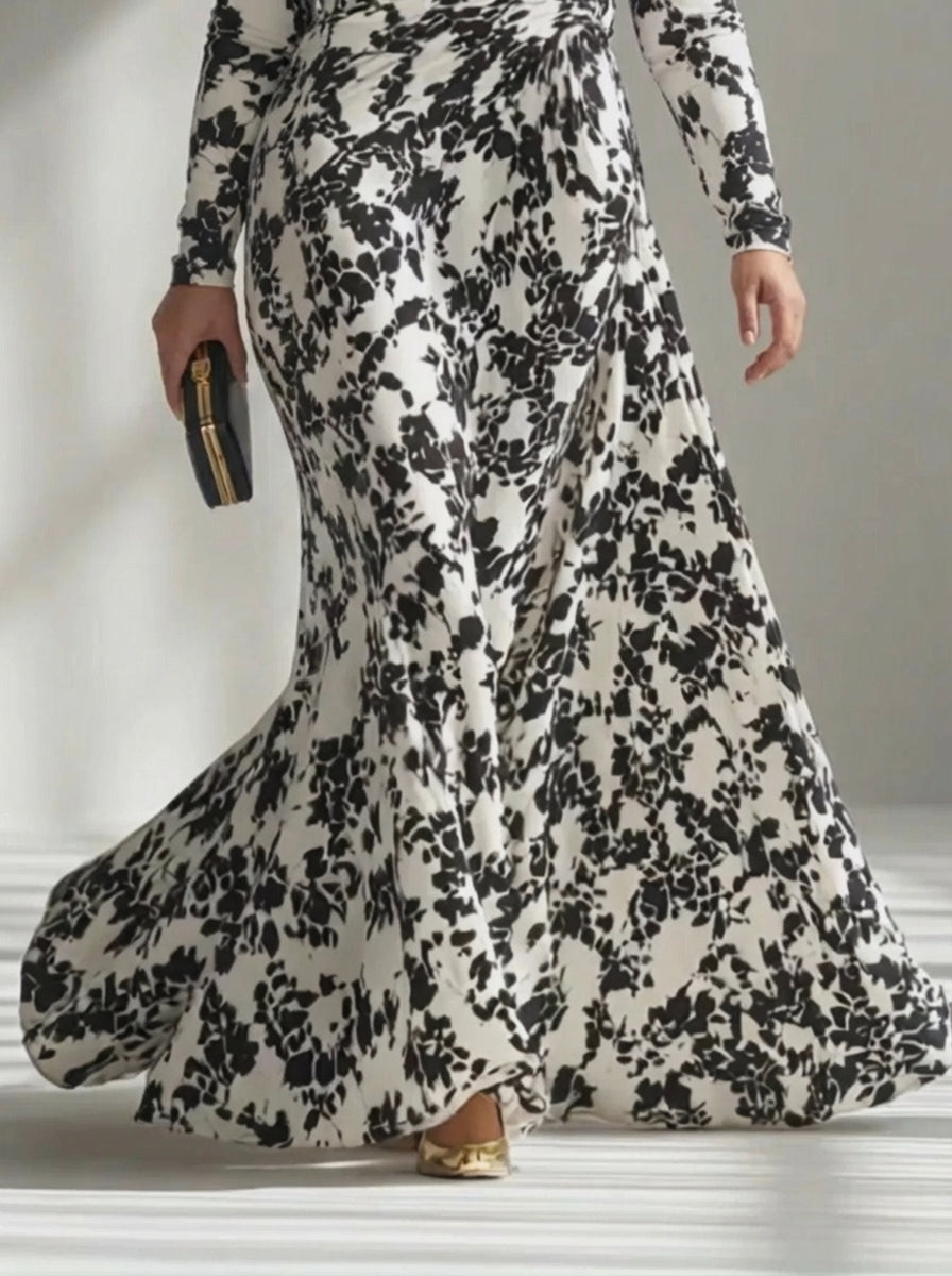 Aurelia | Black and White Pattern Stretch Mix Wrap Dress