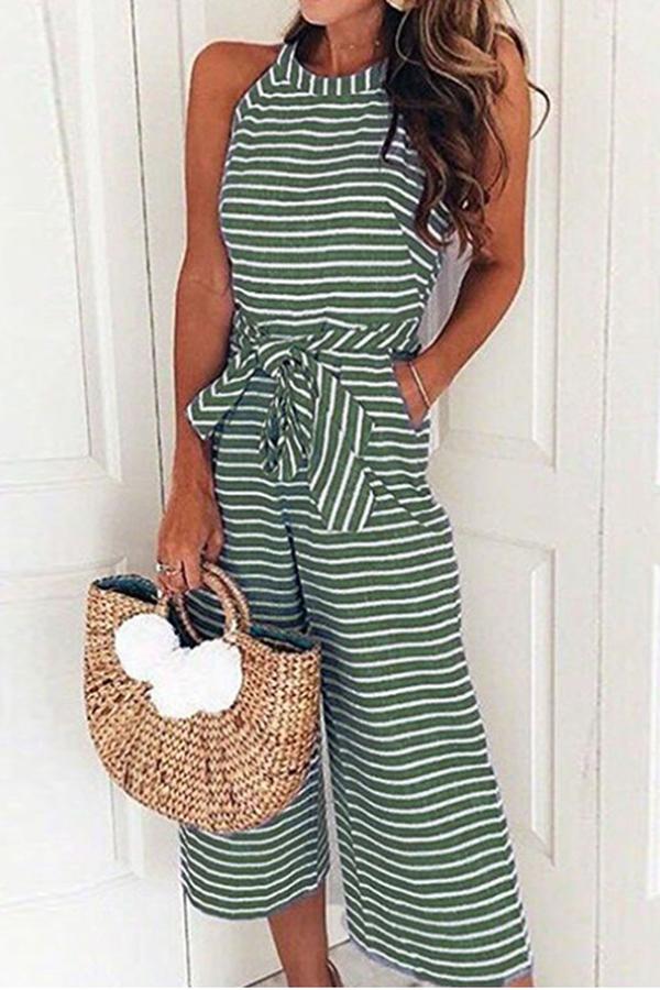 Olwen - Pretty Striped Tie Waist Jumpsuit