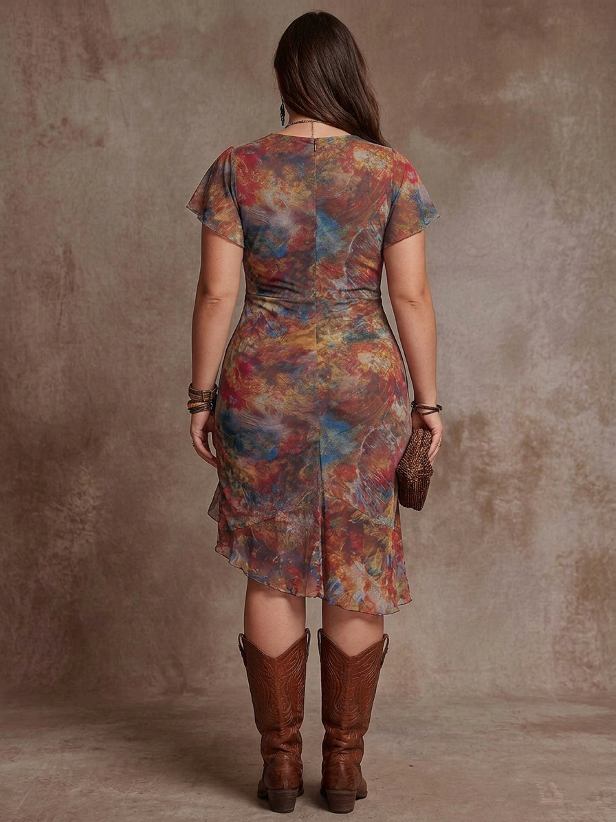 Livia | Bohemian Abstract V-Neck Pleated Midi Dress
