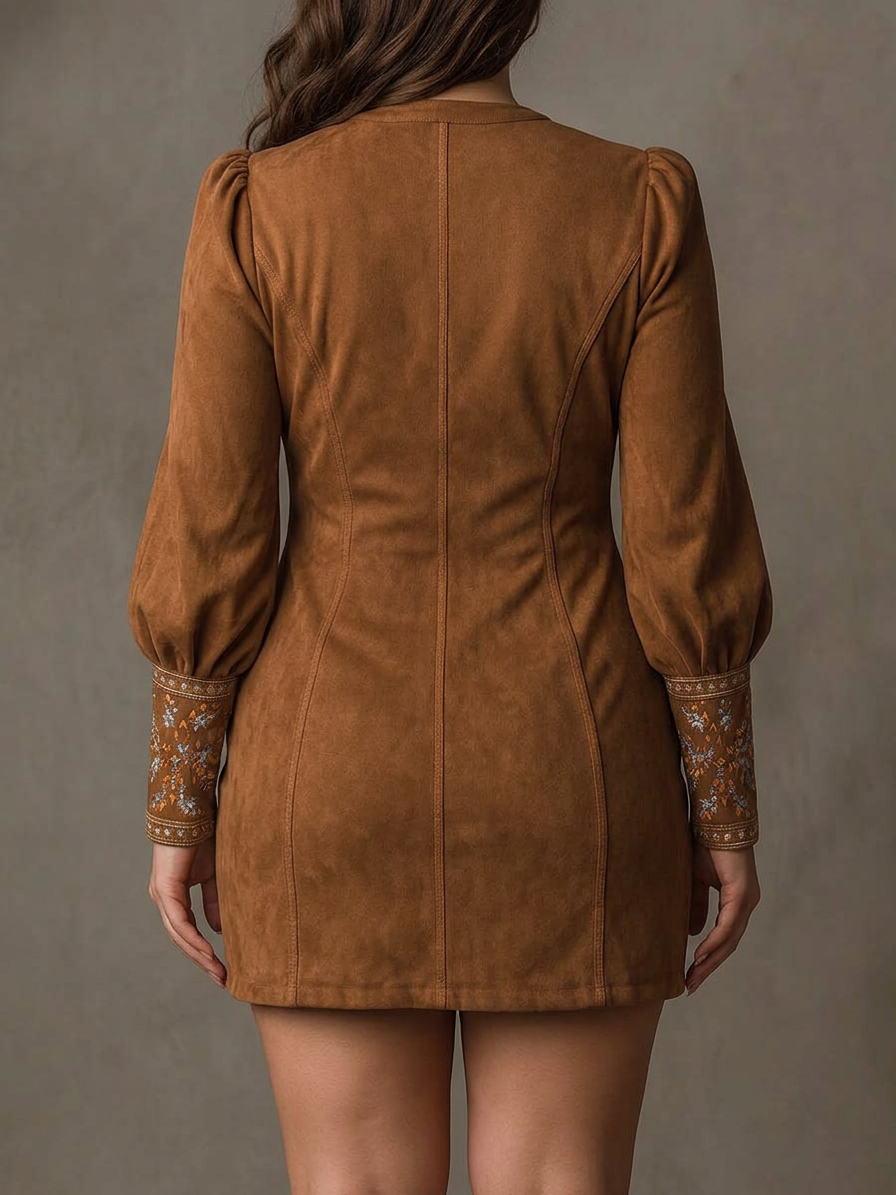 Short Dress with Suede Effect