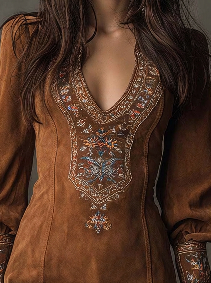 Short Dress with Suede Effect