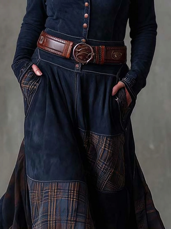 MALI | VINTAGE NAVY CHECK MAXI DRESS
