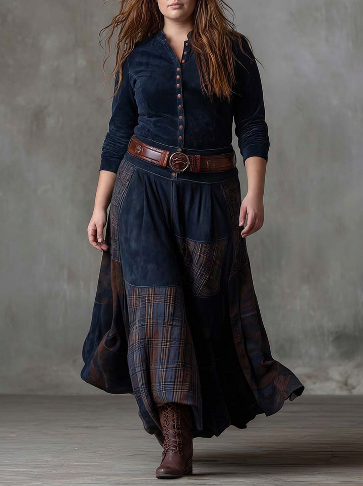 MALI | VINTAGE NAVY CHECK MAXI DRESS