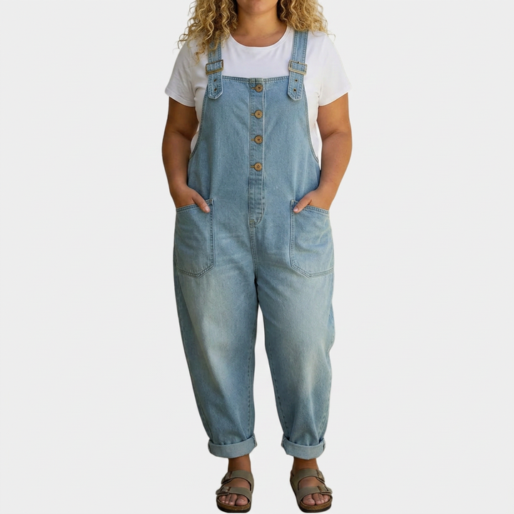Demi | Vintage Soft Cotton Denim-Look Overalls with Adjustable Straps