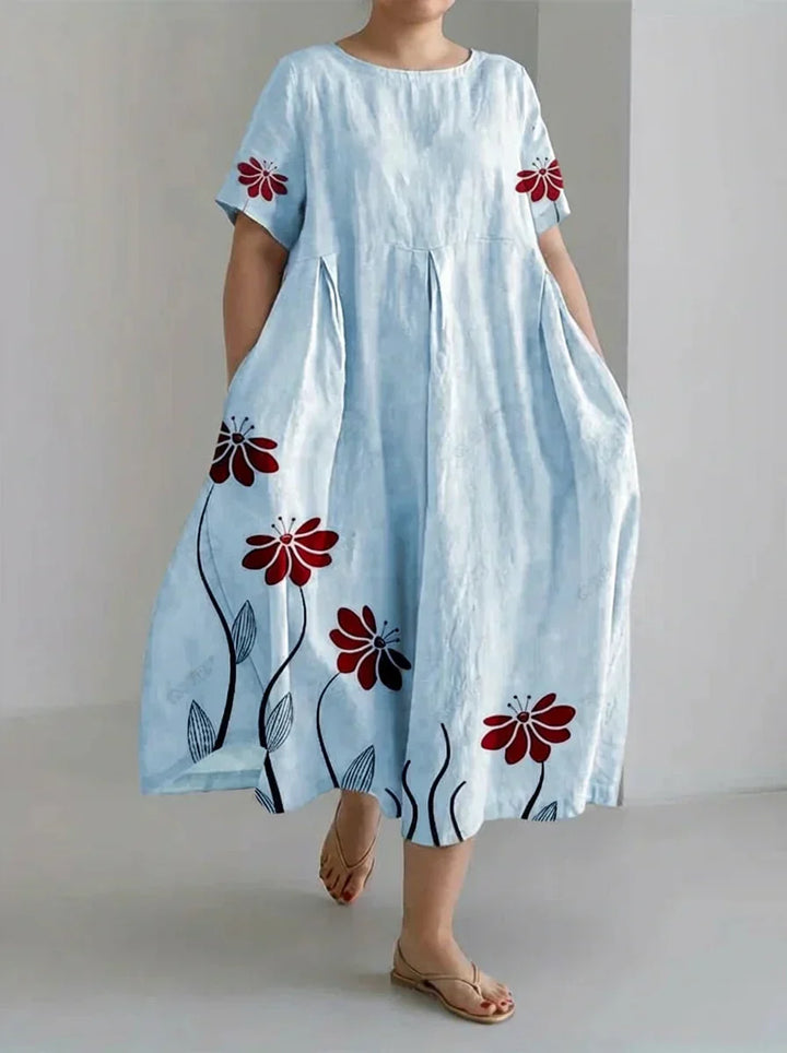 Oleander | Retro Botanical Floral Design Printed Casual Loose Dress