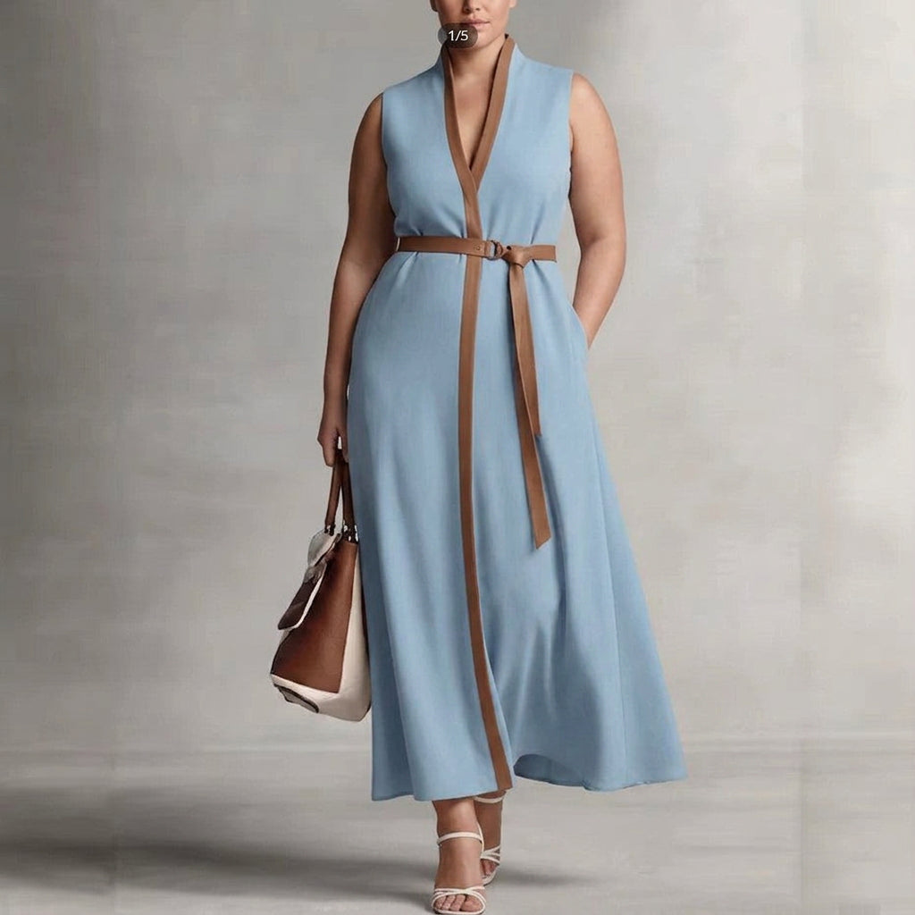 Delphine Contrast Sleeveless Dress: Effortless Office Elegance