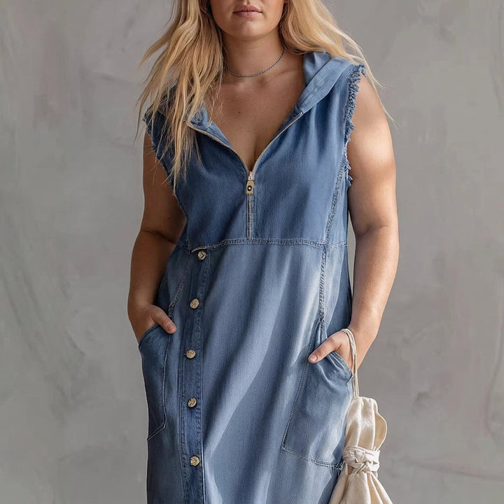 Clemence Hooded Denim Sleeveless
