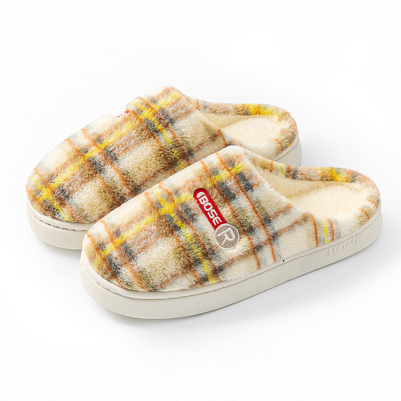 Women's Plaid Cotton Slippers, Home Plush Warm Non-Slip
