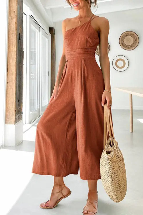 Shiloh - Sexy Sling Waist Pocket Straight Sleeveless Jumpsuit