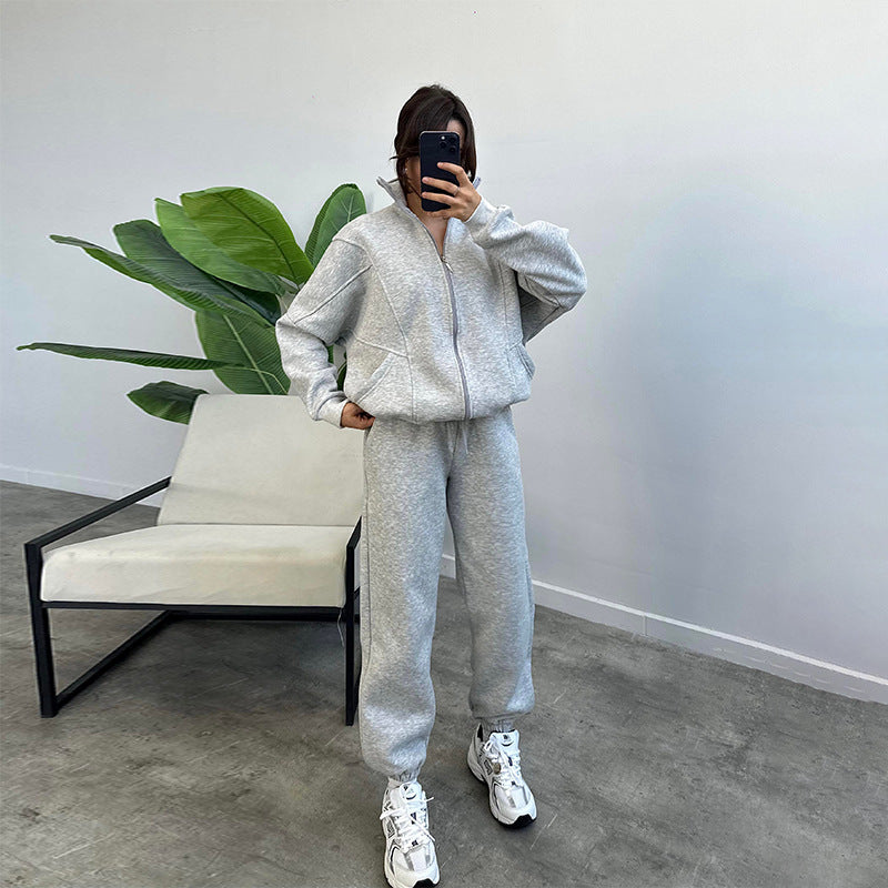 Womens Zip-Up Tracksuit Stand Collar With Pockets