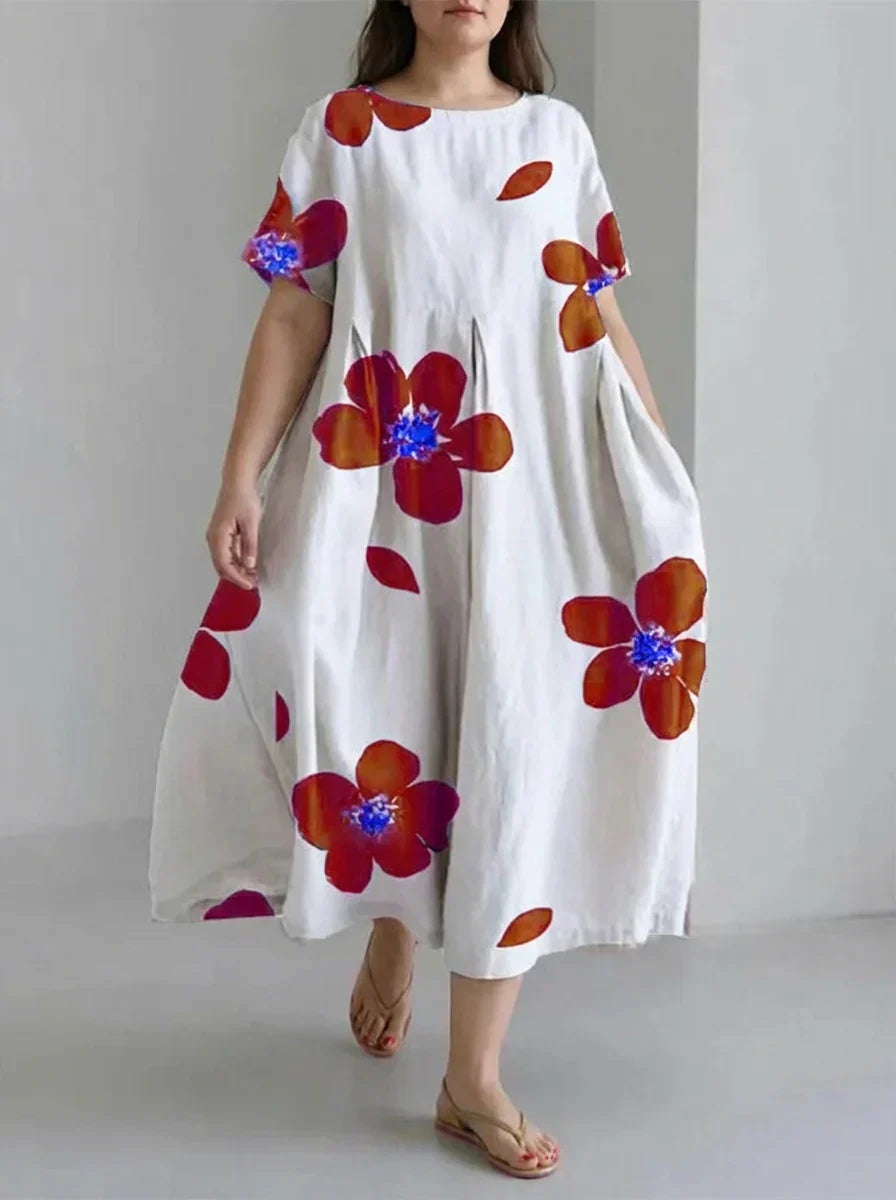 Faye | Spring and Summer Casual Loose Round Neck Floral Skirt Dress