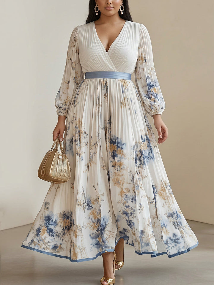 Kaia | White Floral Chiffon Balloon Sleeve Maxi Dress