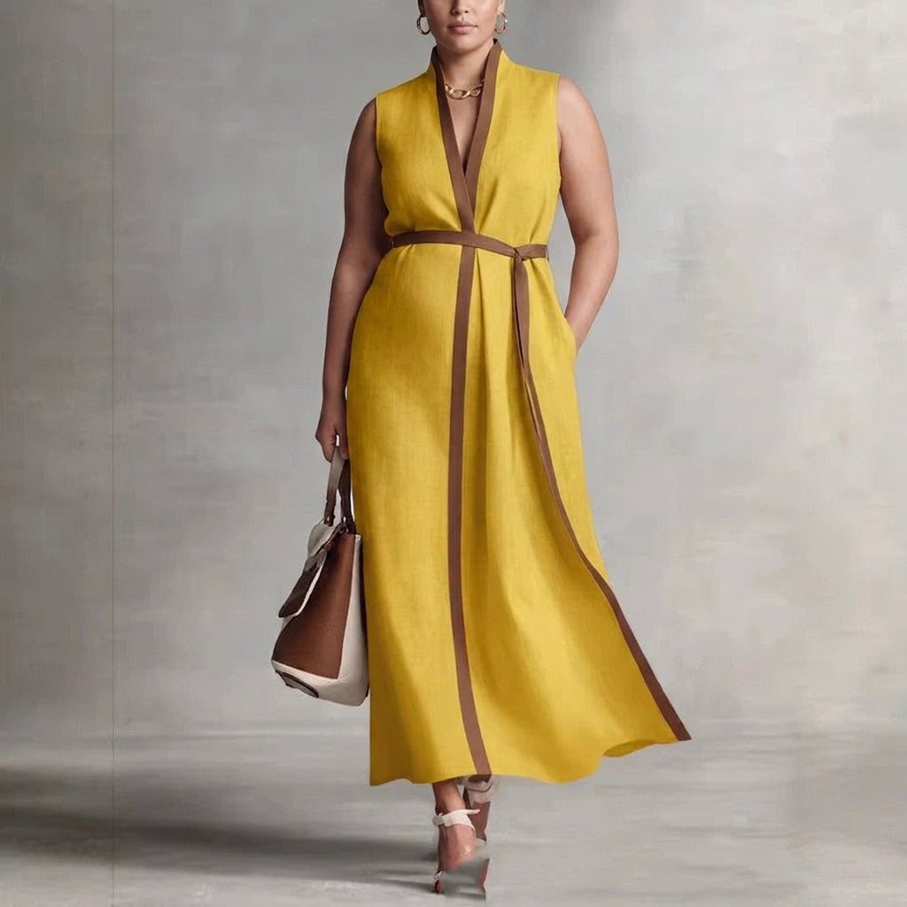 Delphine Contrast Sleeveless Dress: Effortless Office Elegance