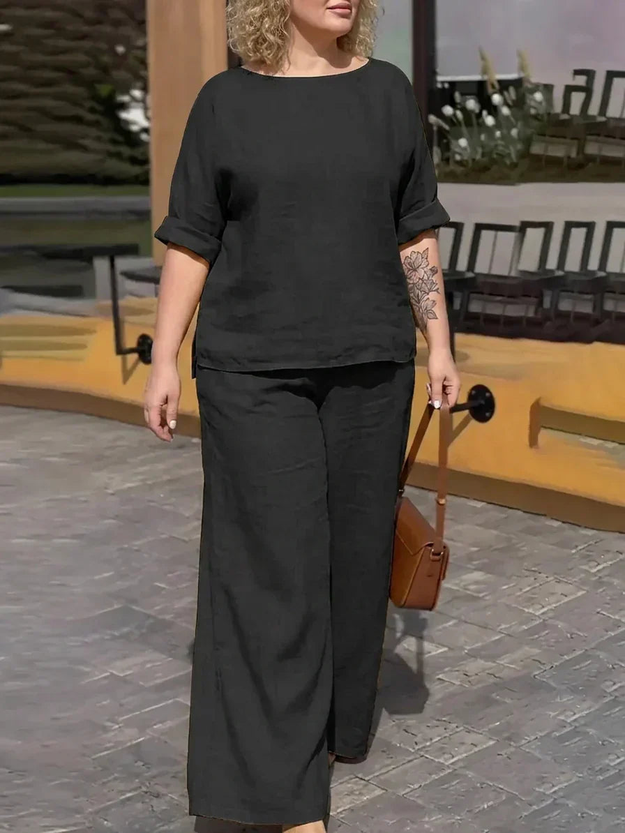 Galina - Women Round Neck Long Sleeve Trousers Set