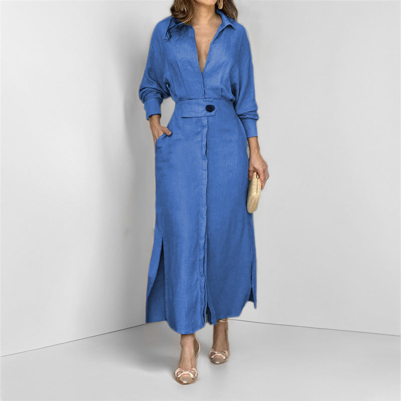 Wynne V-Neck Slim Dress: Elegant Sky Blue Statement