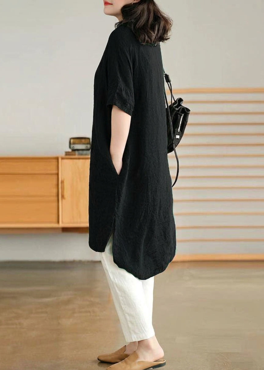 Sabine - Jade Green Linen Women Casual Linen Shirt Dress
