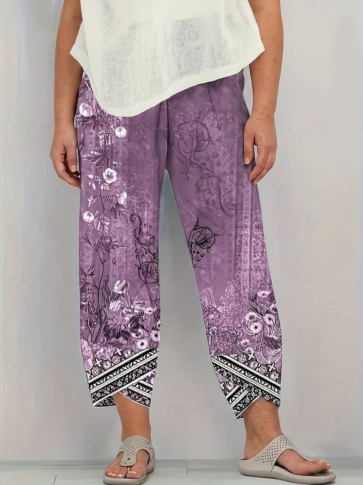Olwen | Vintage Floral Capri Trouser With Elastic Waist