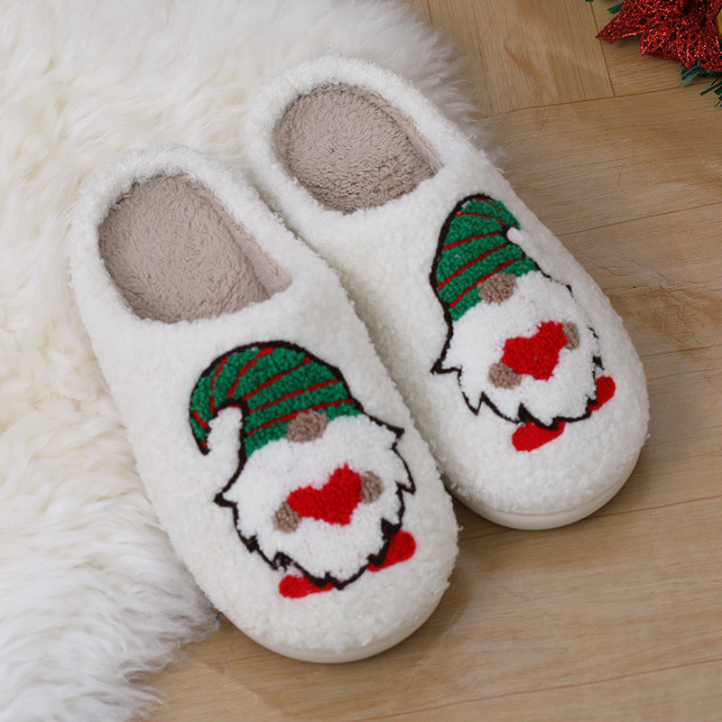 Cartoon Santa slippers in short plush with a thick, non-slip sole