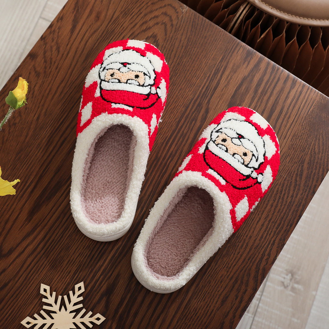 Red checked Christmas slippers with Santa and a non-slip sole