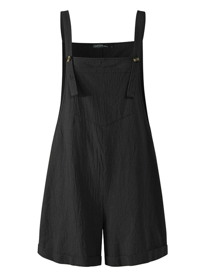 Arabella - Solid Suspender Straps Loose Bibbed Romper