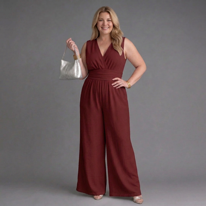 Ottilie | Sleeveless V Neck Wide Leg Relaxed Jumpsuit