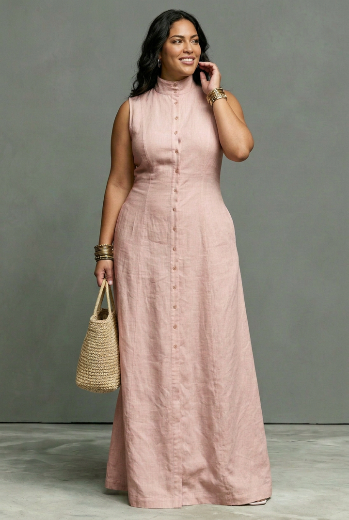 Solveig Sleeveless Button-Front Maxi Dress: Effortless Tailored Elegance
