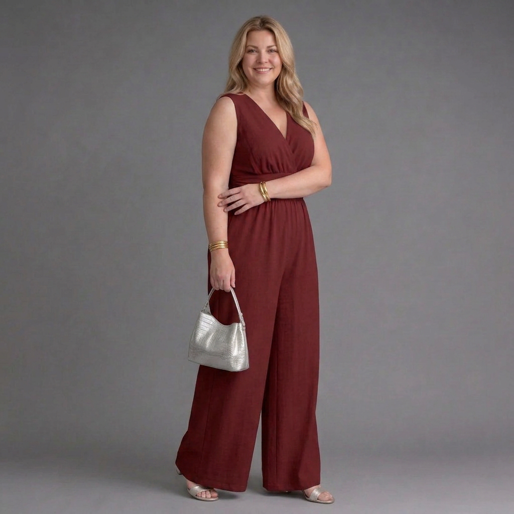 Ottilie | Sleeveless V Neck Wide Leg Relaxed Jumpsuit