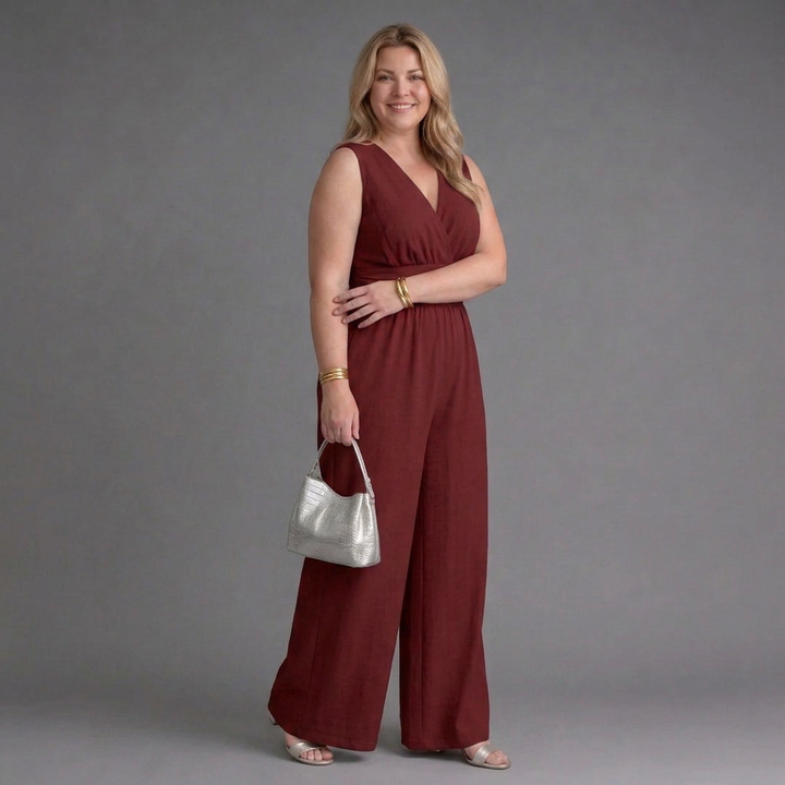 Ottilie | Sleeveless V Neck Wide Leg Relaxed Jumpsuit