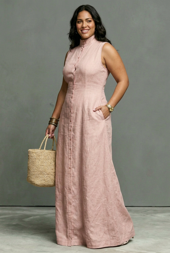 Solveig Sleeveless Button-Front Maxi Dress: Effortless Tailored Elegance
