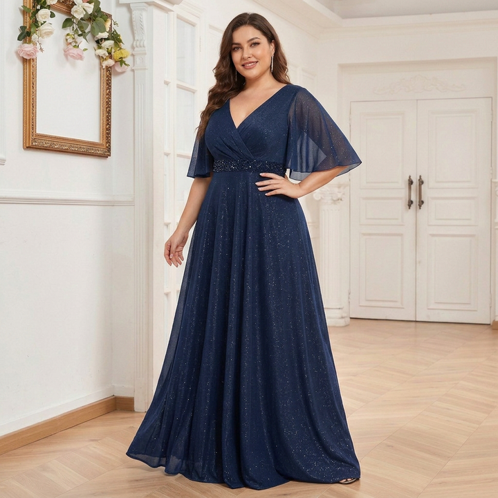 Rhea | V Neck Short Sleeve Full Length Dress