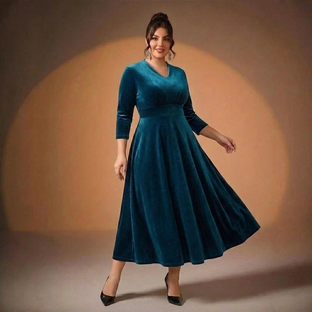 Maia | V-Neck Velvet Midi Dress
