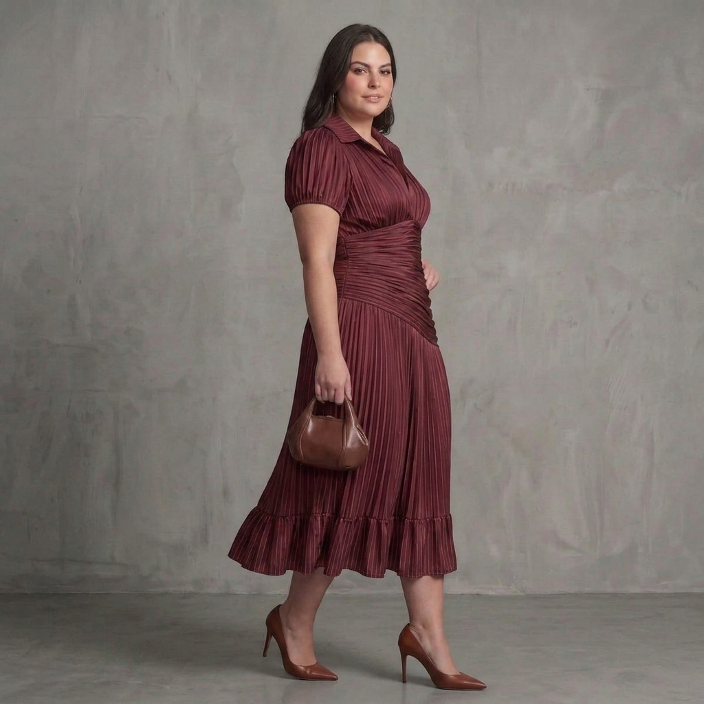 Vita | Pleated Waistline Stripe Midi Dress