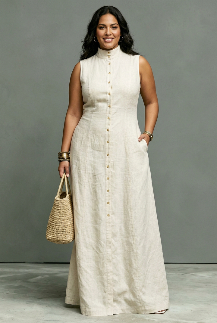 Solveig Sleeveless Button-Front Maxi Dress: Effortless Tailored Elegance