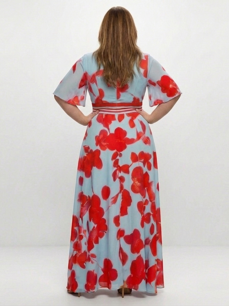 Aurelia | V Neck Short Sleeve Floral Maxi Dress