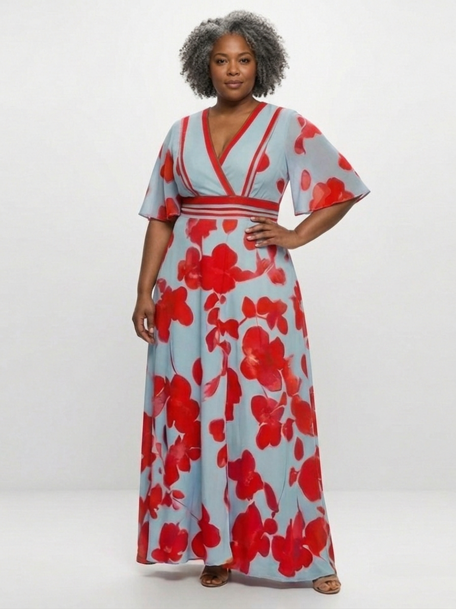 Aurelia | V Neck Short Sleeve Floral Maxi Dress