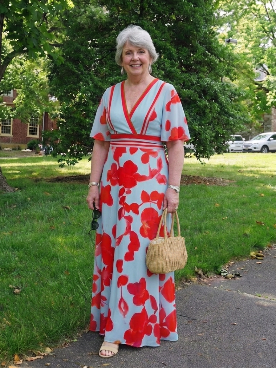 Aurelia | V Neck Short Sleeve Floral Maxi Dress