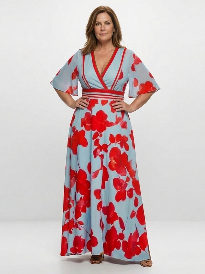 Aurelia | V Neck Short Sleeve Floral Maxi Dress