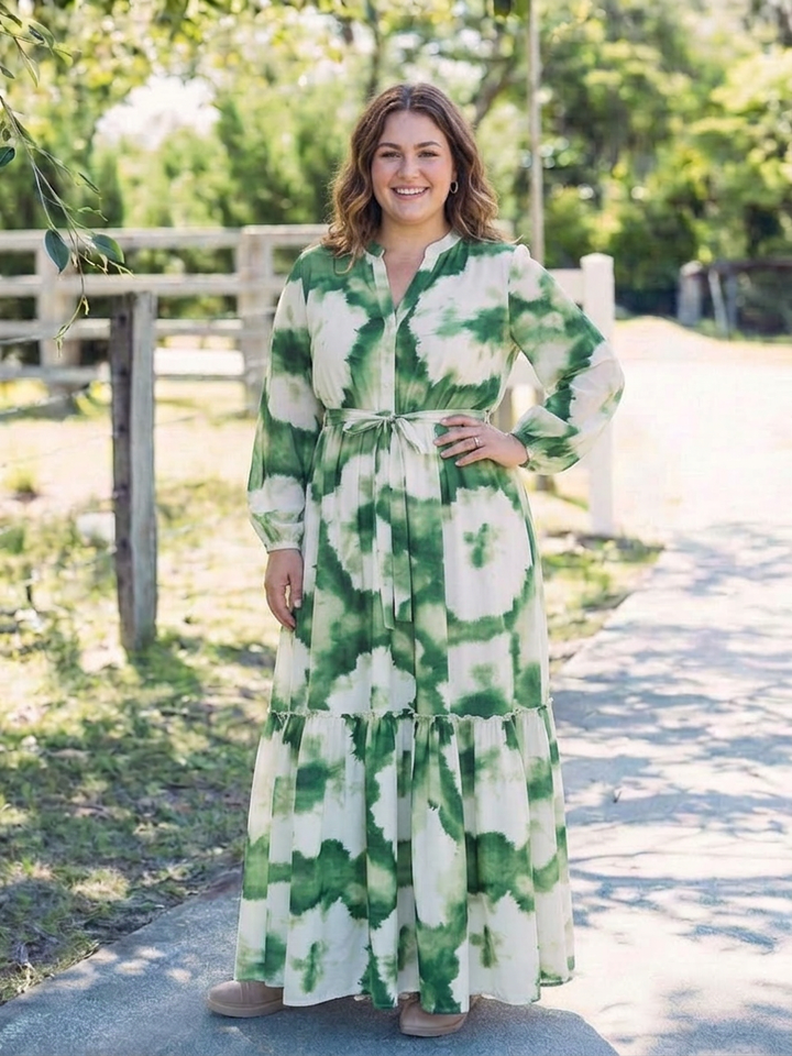 Florence | Long Sleeve Tie Waist Tiered Maxi Dress
