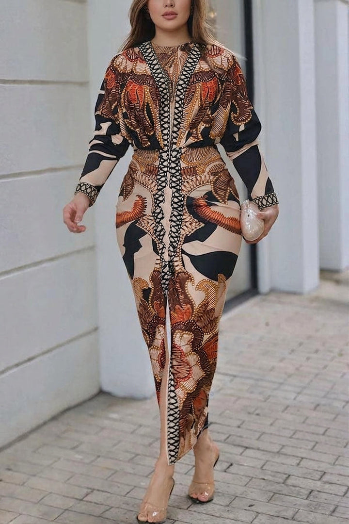 Signy | Sun Escape Unique Print Dolman Midi Dress