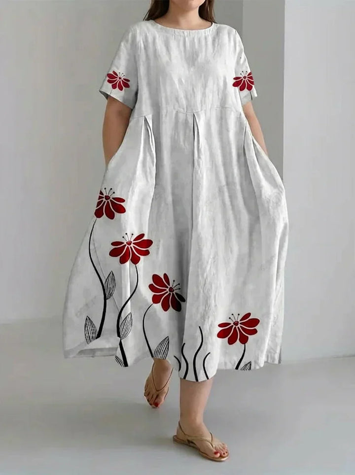 Oleander | Retro Botanical Floral Design Printed Casual Loose Dress