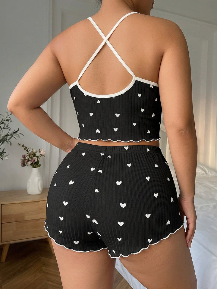 Yara | Heart Print Ruffle Trim Pajama Set