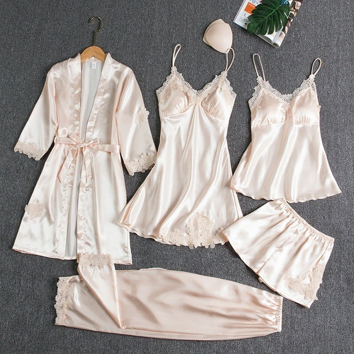 Selma | 5-Piece Silk Lace Nightwear Set