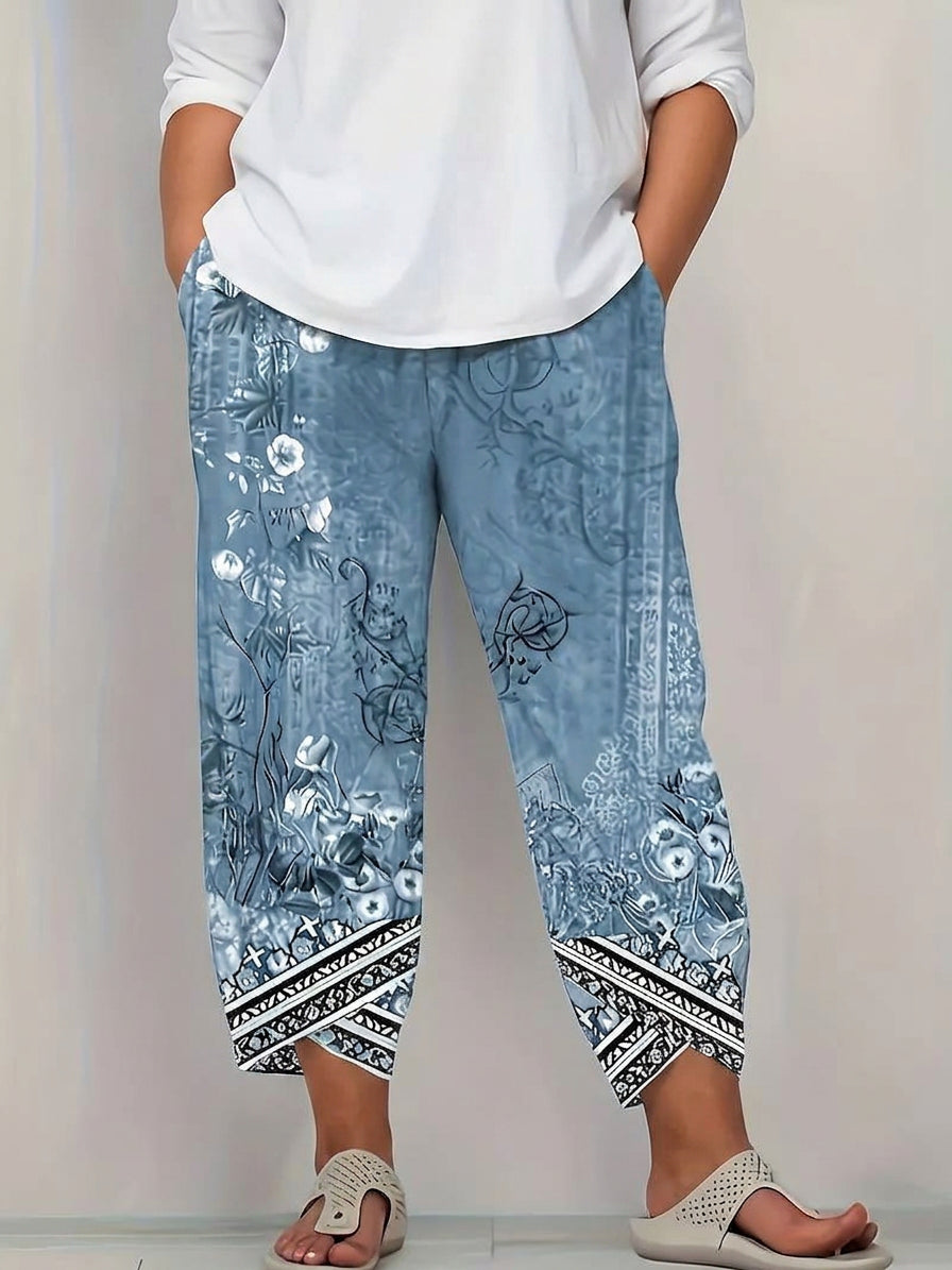 Olwen | Vintage Floral Capri Trouser With Elastic Waist