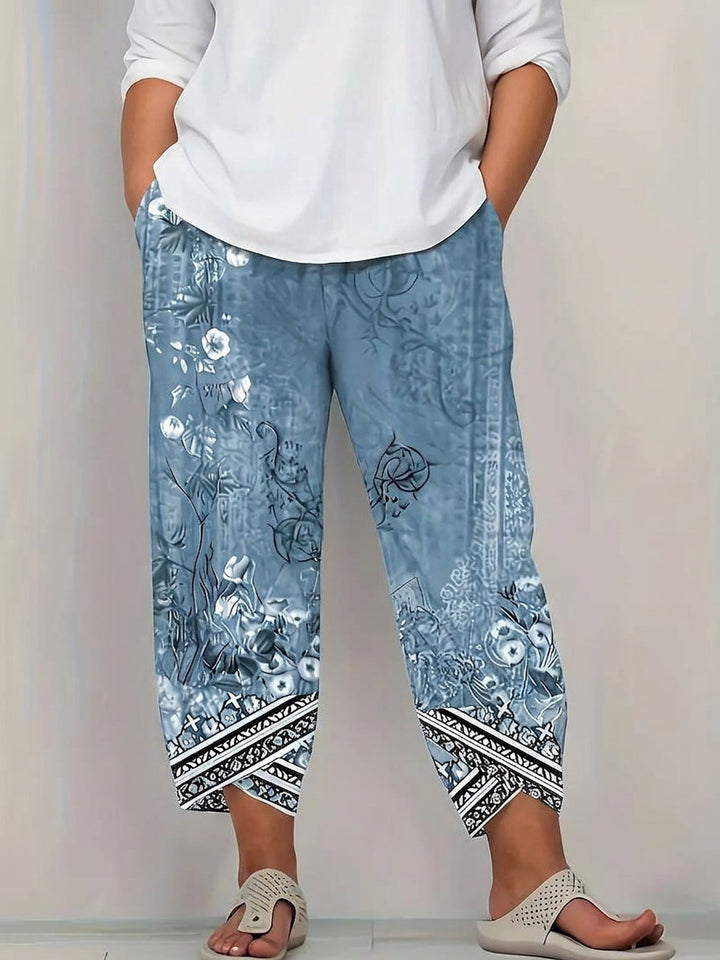 Olwen | Vintage Floral Capri Trouser With Elastic Waist