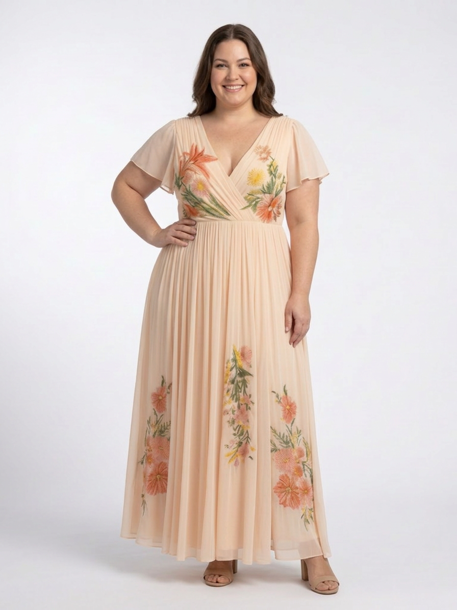 Cerys | V Neck Short Sleeve Pleated Floral Maxi Dress