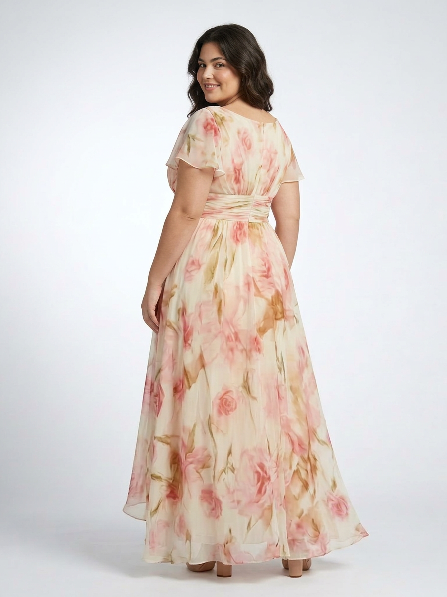 Leona | V Neck Short Sleeve Floral Maxi Dress