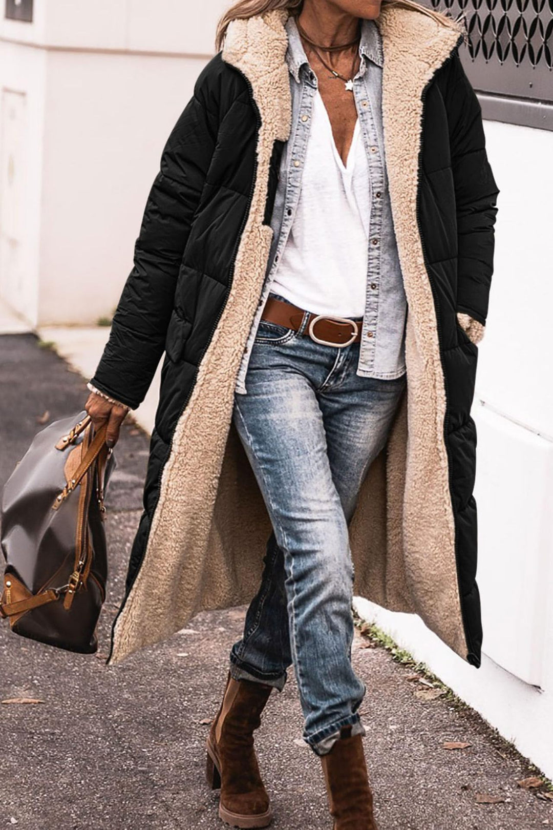 Women's Hooded Long Coat, Double-Sided Wear Slim Cardigan